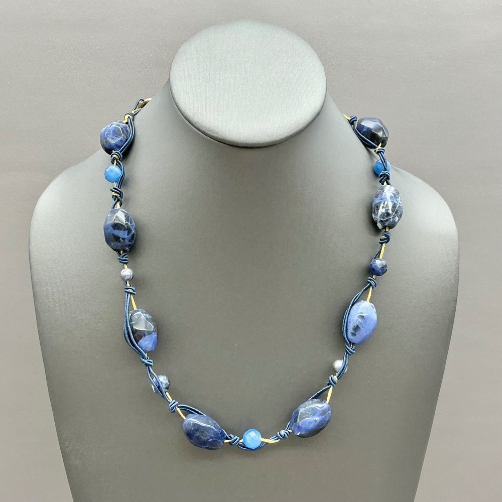 Sigrid Olsen Necklace Womens Blue Sodalite Stone Bead Corded Toggle Statement